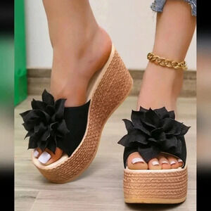 New Spring & Summer Black Platform Wedge Sandals For Women With Thick Sole